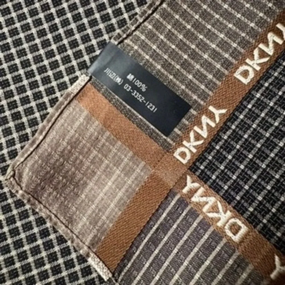 Vtg DKNY Scarf Handkerchief Grid Check Cotton Brown Black 18